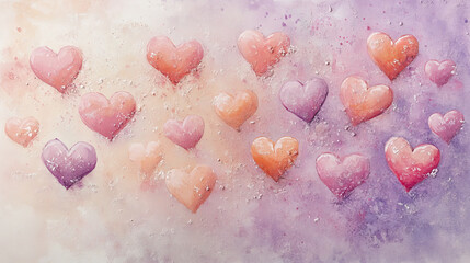 Obraz premium Soft pink, peach, and lavender hearts blend beautifully in this watercolor art