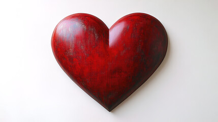 Obraz premium Perfectly shaped red heart on plain white canvas, symbolizing love