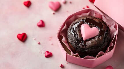 Chocolate Lava Cake with Valentine's Day, in a pink box, with space above for text