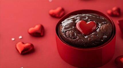 Chocolate Lava Cake with Valentine's Day, in a pink box, with space above for text