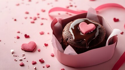 Chocolate Lava Cake with Valentine's Day, in a pink box, with space above for text