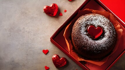 Chocolate Lava Cake with Valentine's Day, in a pink box, with space above for text
