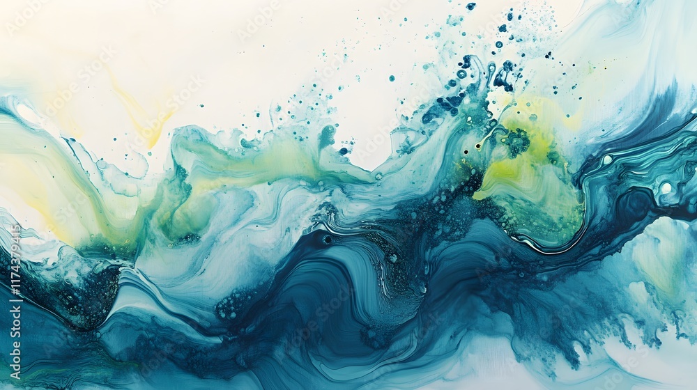 Poster dynamic ocean waves flowing in vibrant colors abstract art creation tranquil environment aerial view