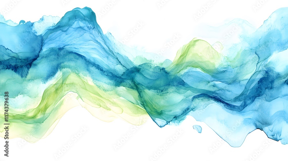 Poster fluid abstract art splashing waves in blue and green tones digital creation colorful background arti