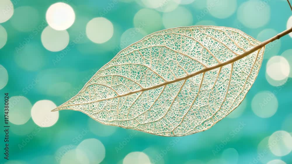 Poster leaf veins highlighted against a soft blue background with bokeh effect during daylight