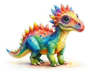 Watercolor Dinosaur Aerial Photography, White Background