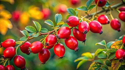 Obraz premium Dog Rose, Rosa Canina, Wild Rose, Flor de Escaramujo, Berries, Hip Rose, Autumn Berries, Rosehip, Herbal Remedy, Natural Medicine, Wildflower Photography