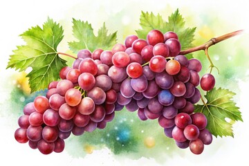 Obraz premium Watercolor Red Grapes on Branch - Rule of Thirds