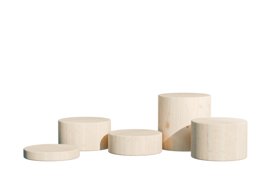 Wood podium pedestal on warming brown background with geometric shapes circle on one floor curved wall the platform for product presentation minimal style, copy space, abstract podium. 3d rendering.