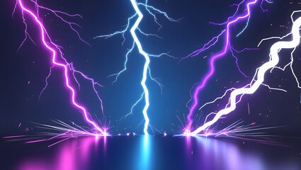 Electrifying neon streaks of light in sharp contrast against a dark night sky, ideal for gaming, tech, or sci-fi themed graphics.