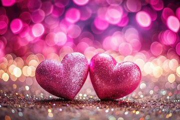 Obraz premium Romantic Valentine's bokeh: Glowing pink hearts create a dreamy, loving backdrop for your photos.