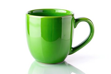 Glossy Green Ceramic Mug Photography - Isolated White Background Product Shot
