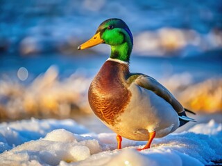 Fototapeta premium Winter Mallard on Beach - AI Photography
