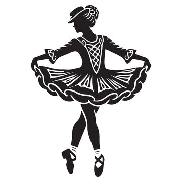 Irish Dance Silhouette Vector Illustration, Solid White Background.
