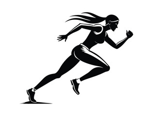 A runner-athlete-girl-sport full-body black-and-white B.eps