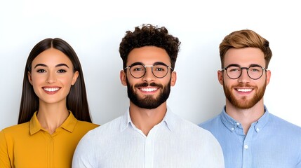 Smiling Diverse Group of Young Friends Against White Background