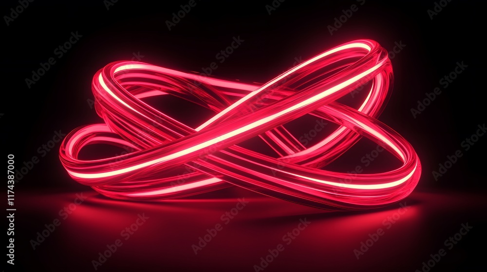 Poster dynamic red neon light patterns dark background abstract art nighttime close-up view visual creativi