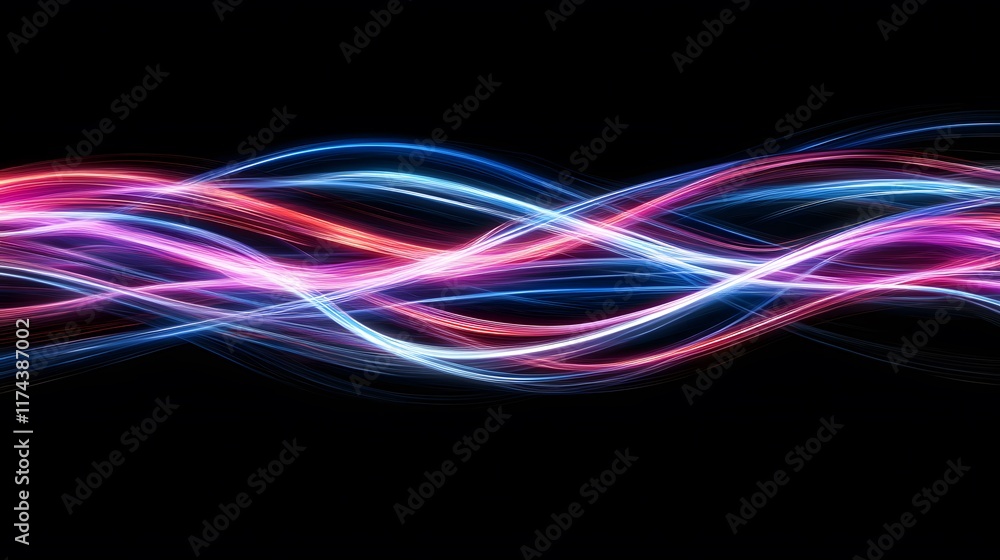 Poster dynamic light waves action abstract art digital imagery dark background vibrant colors movement conc