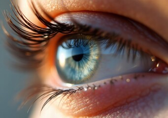 Detailed close-up of a striking blue eye with long lashes and unique features