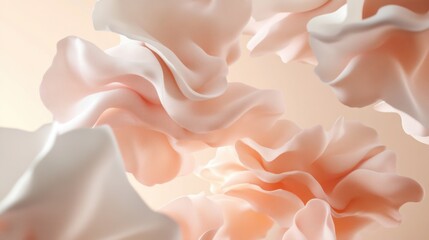 Obraz premium Gently floating powders in beige and peach tones with pillowy, 3D soft forms blending seamlessly into the neutral background.