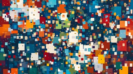 Fototapeta premium Vibrant colorful pixels abstract art installation modern gallery urban space top-down view creative expression