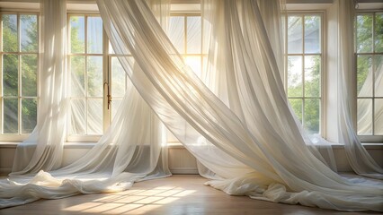 Long Exposure White Curtains Photography: Dramatic Light, Flowing Fabric, Window Light, Interior Design