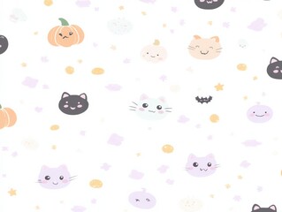 seamless pattern with cats and birds