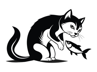 the-cat-is-eating-fish black-and-white.eps