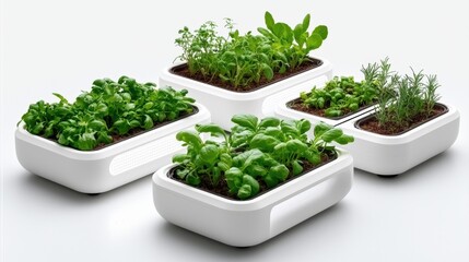 Modern Indoor Herb Garden with Sleek Design and Fresh Green Plants