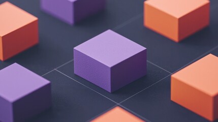 Obraz premium Abstract 3D Cubes Violet Orange Geometric Shapes Technology Background
