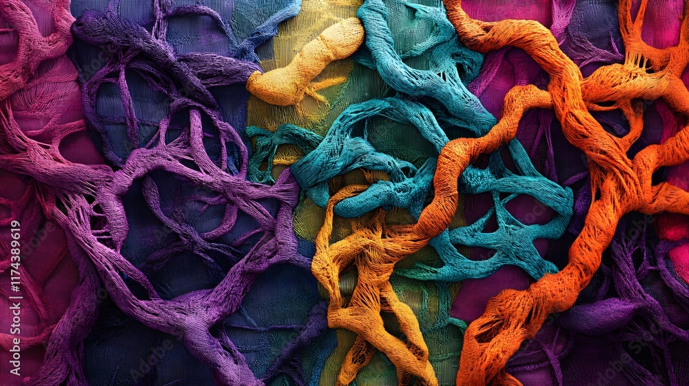Poster dynamic colorful network patterns abstract art visual design studio close-up creative exploration