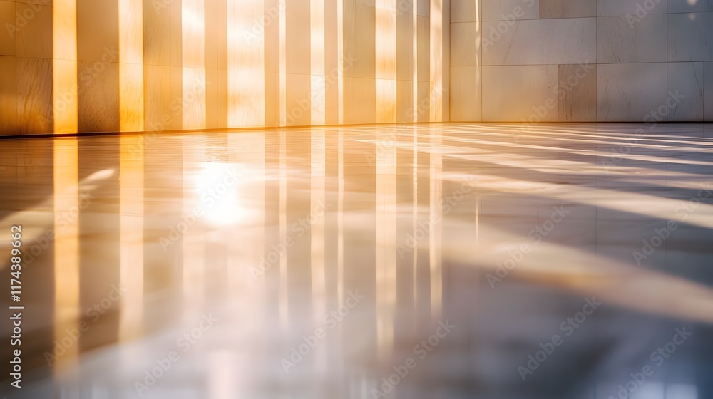 Poster illuminated patterns on polished floor modern architecture abstract photography indoor space low ang