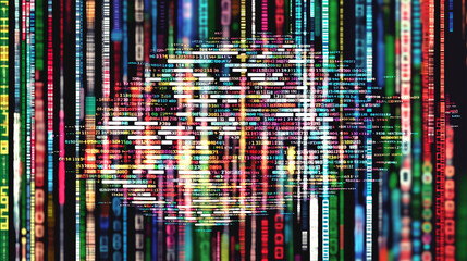 Obraz premium Digital Identity Spectrum: The Interplay of Biometric Patterns and Vibrant Data Streams