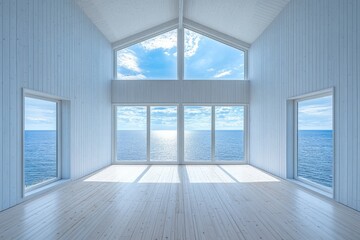 Obraz premium Modern coastal interior with panoramic ocean views