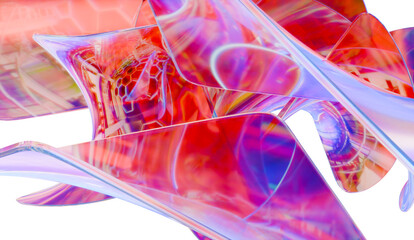 Extravagant 3d render of abstract iridescent glass background made with 3d software