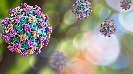 Highly Detailed and Realistic Close-Up of Norovirus Particles Under Microscope, Emphasizing Structural Complexity and Texture