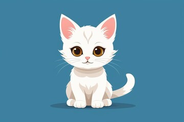 there is a white cat sitting on a blue surface