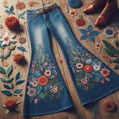 Bell bottom jeans Trousers with wide flared legs popular in the