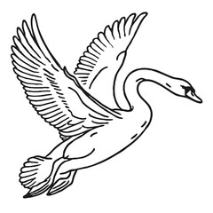 Obraz premium A simple line art design of a flying swan, suitable for cross-stitch, hand embroidery, coloring after printing, and tracing.