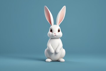 Obraz premium arafed white rabbit sitting on its hind legs on a blue background