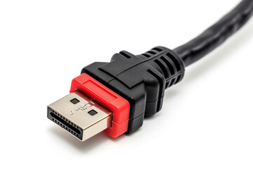 Isolated black and red computer cable on a clean white background