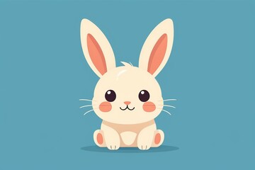 there is a cartoon bunny sitting on the ground with a blue background