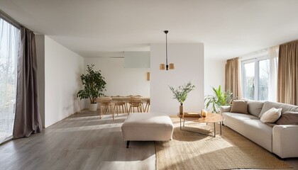 "Minimalistic bright interior with neutral tones and modern elements, perfect for real estate or design promotions."