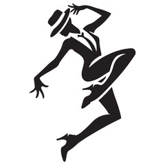 Jazz Dance Silhouette Vector Illustration, Solid White Background.