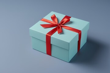 Obraz premium a close up of a blue gift box with a red ribbon