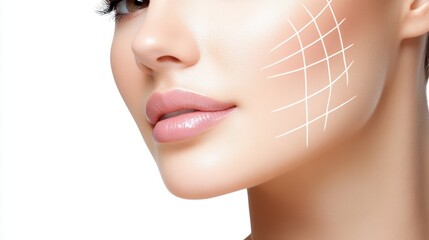 Fototapeta premium Intriguing lines, a captivating portrait of woman with artistic lines on her face
