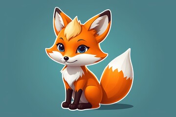 Obraz premium cartoon fox sitting on a blue background