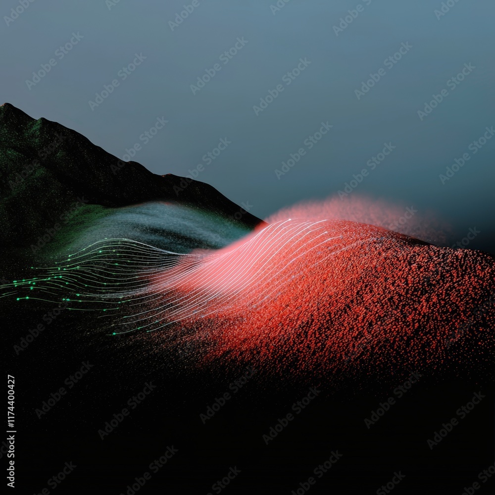 Aufkleber abstract futuristic landscape data flow tech innovation ai network digital wave scie