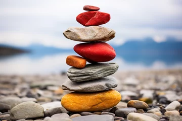 a moment where deliberate and mindful arrangement of stones in a rock cairn represents act of meditation