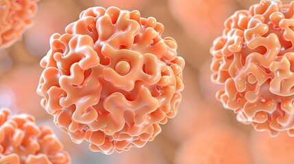 Highly Detailed and Realistic Close-Up of Norovirus Particles Under Microscope, Emphasizing Structural Complexity and Texture